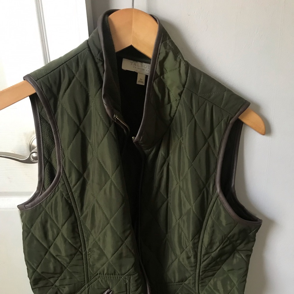 Army Green Vest with Leather Trim
